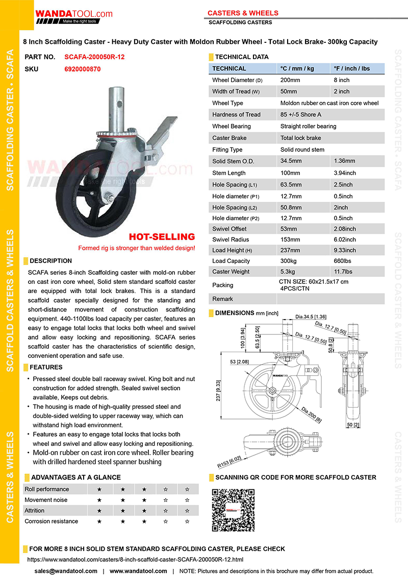 Download 8inch Standard stem scaffold caster with moldon rubber wheel